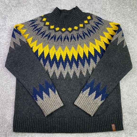 Obermeyer Ivy  Sweater Women's Large Gray Mock Neck Fair Isle Wool Heavyweight - Picture 1 of 13
